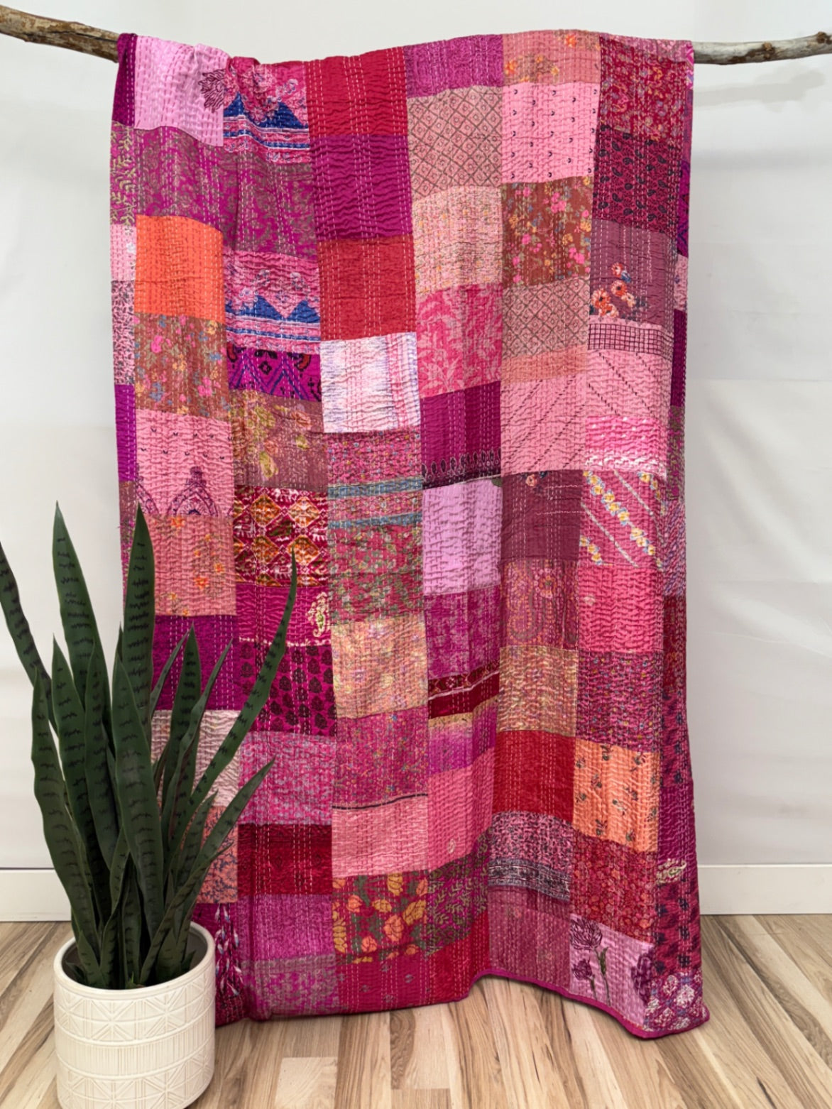 Patchwork Silk Kantha Quilt Twin