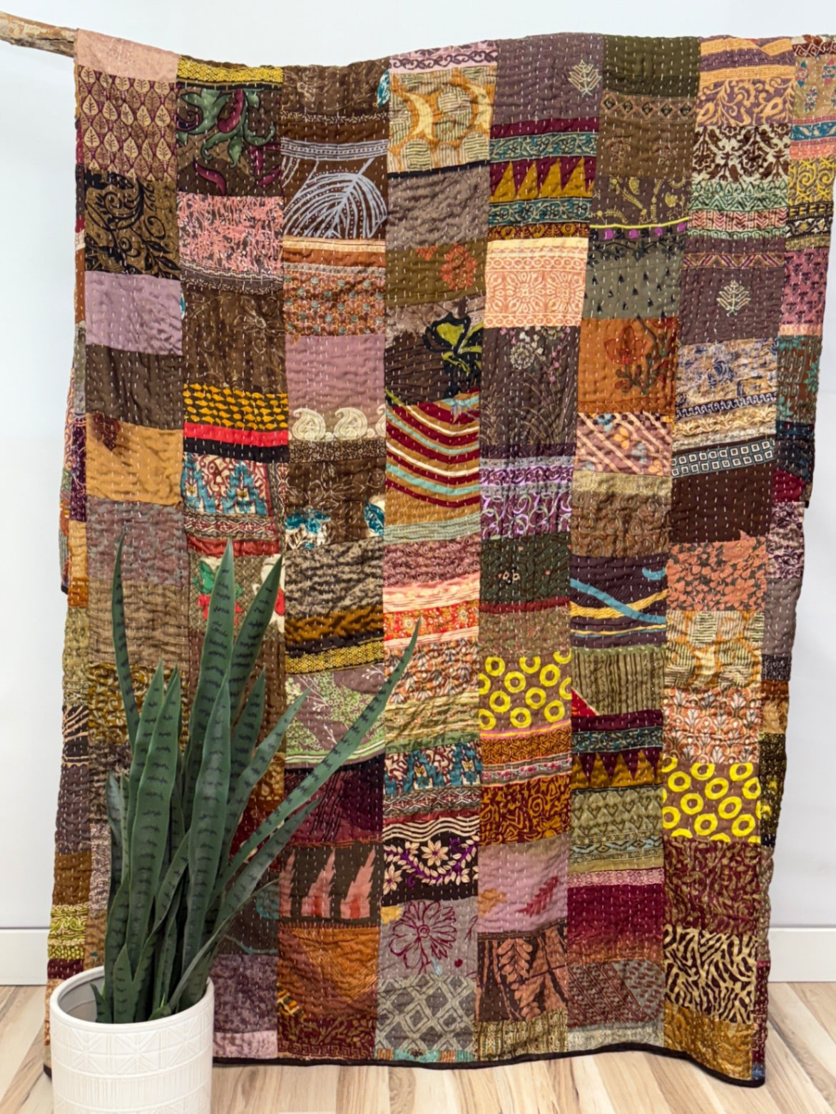 Patchwork Silk Kantha Quilt Queen