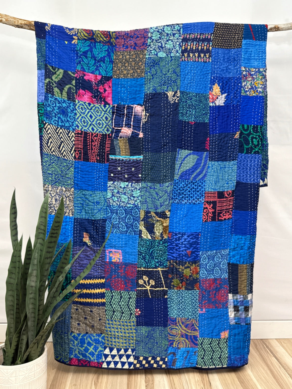 Patchwork Silk Kantha Quilt Queen