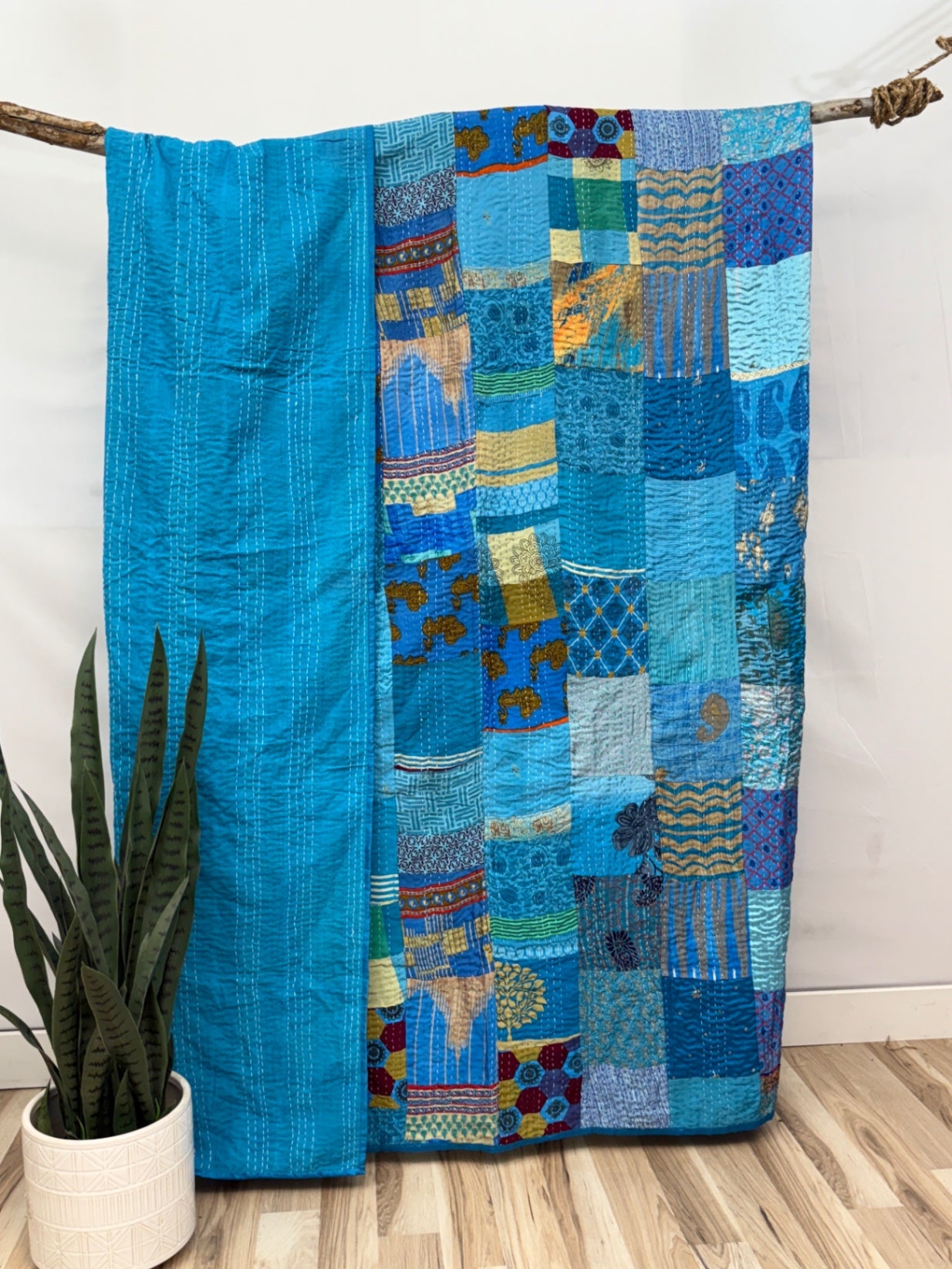 Patchwork Silk Kantha Quilt Queen
