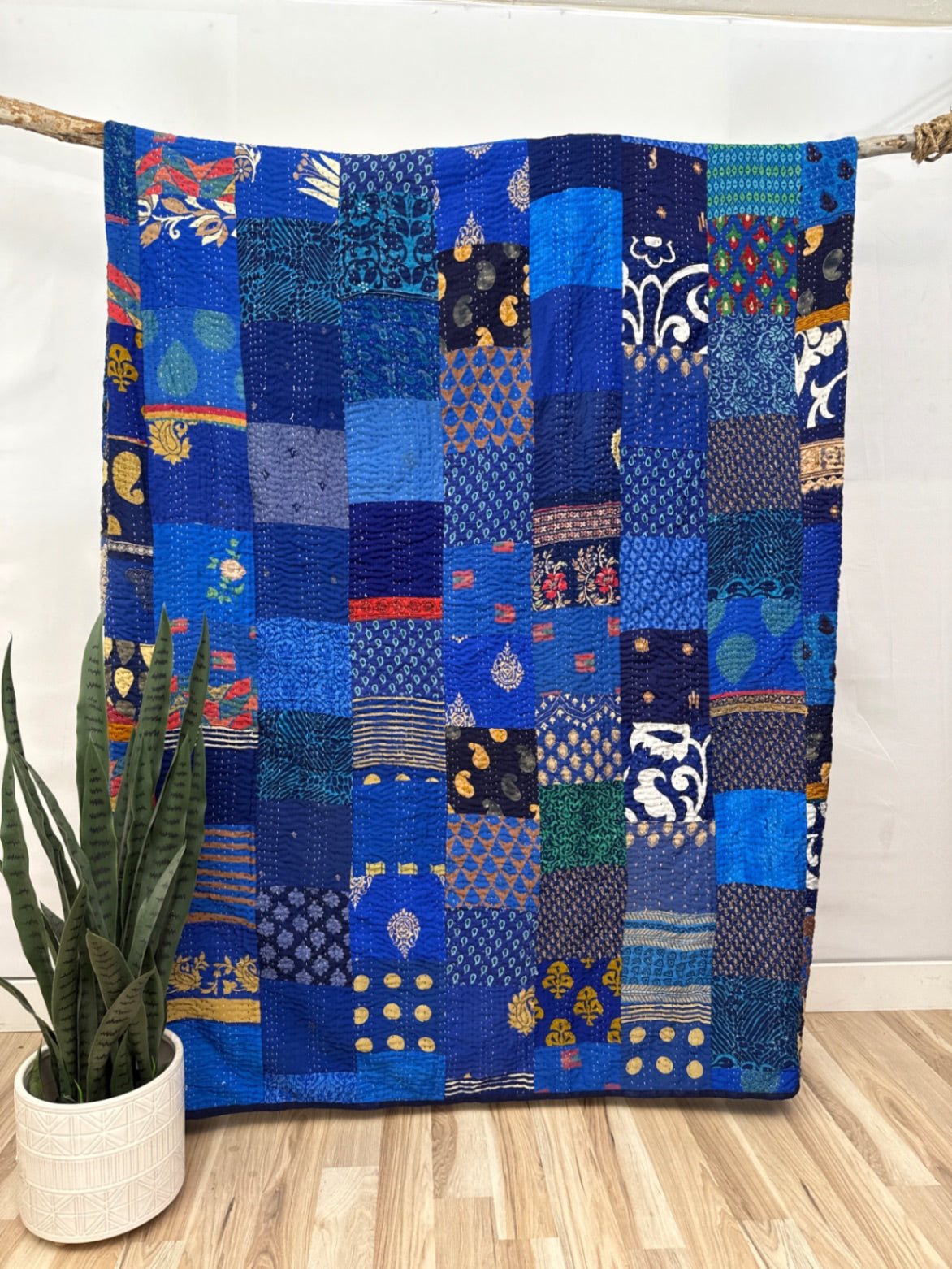 Patchwork Silk Kantha Quilt Queen