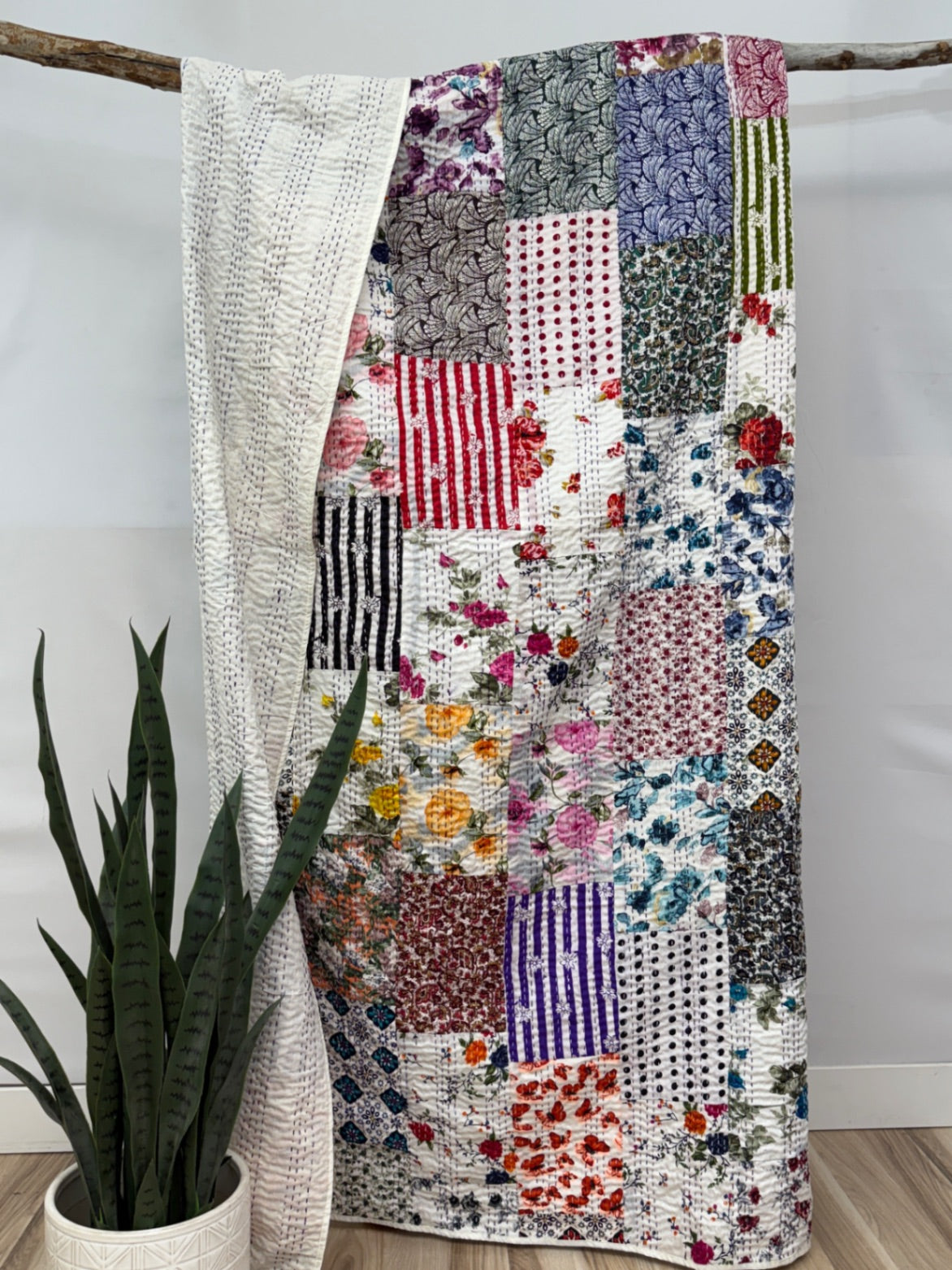 Patchwork Silk Kantha Quilt Twin