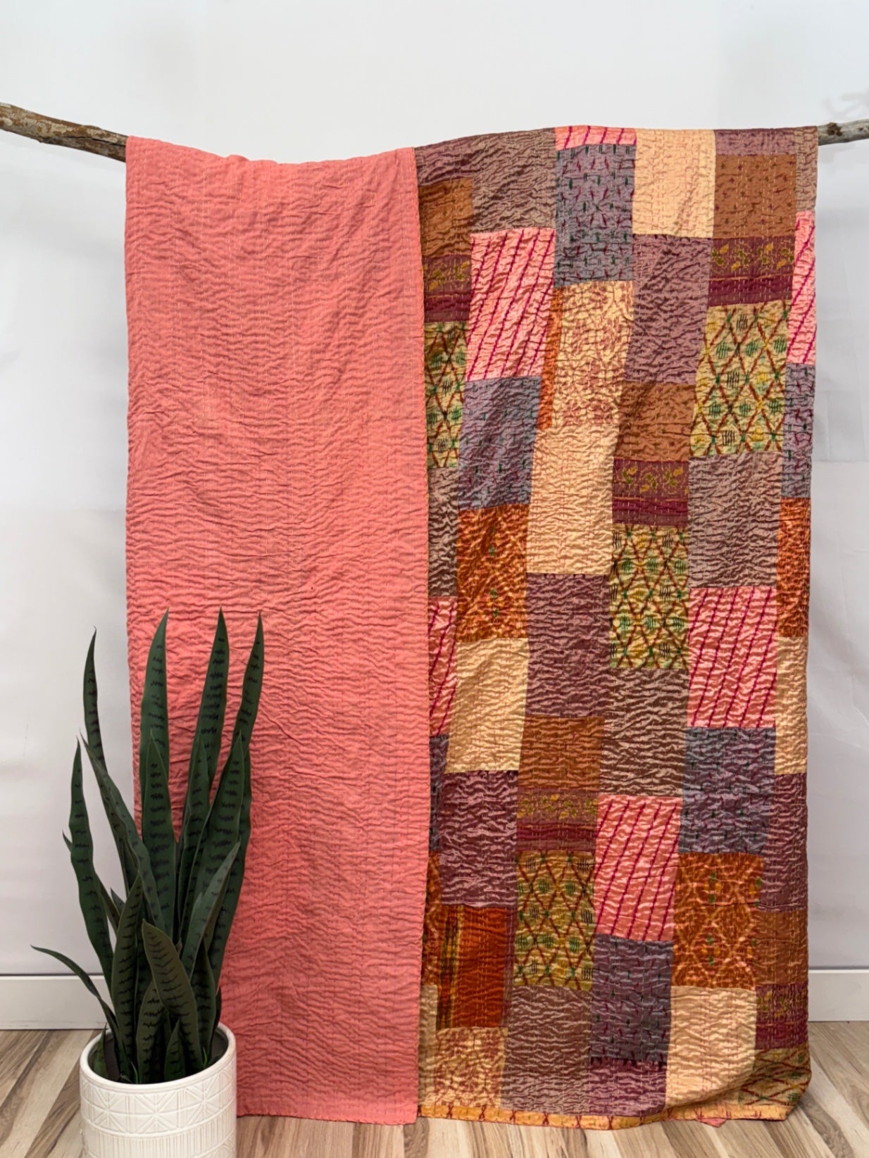Patchwork Silk Kantha Quilt Queen