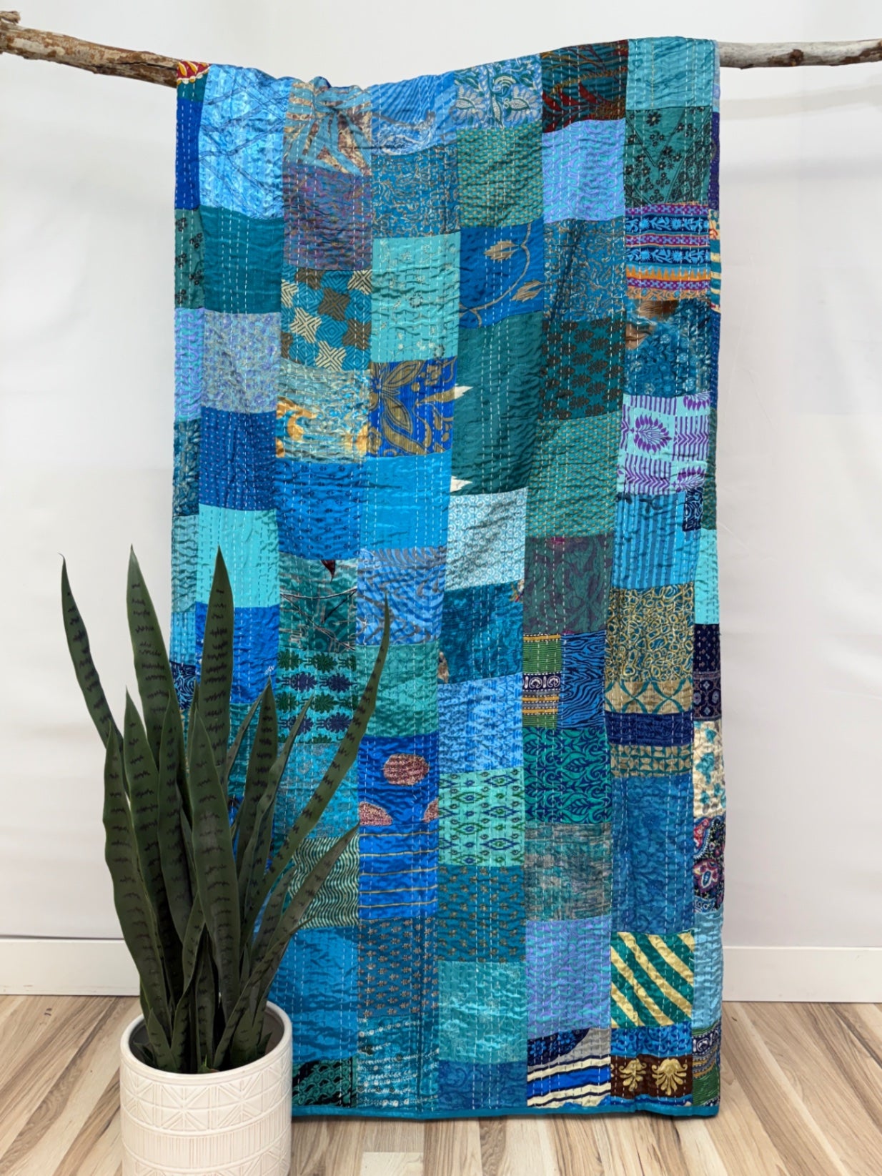 Patchwork Silk Kantha Quilt Twin