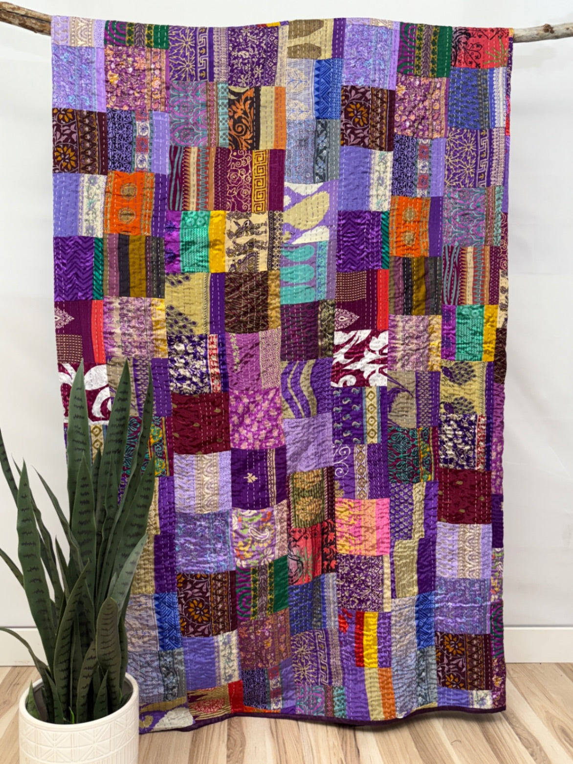 Patchwork Silk Kantha Quilt Queen