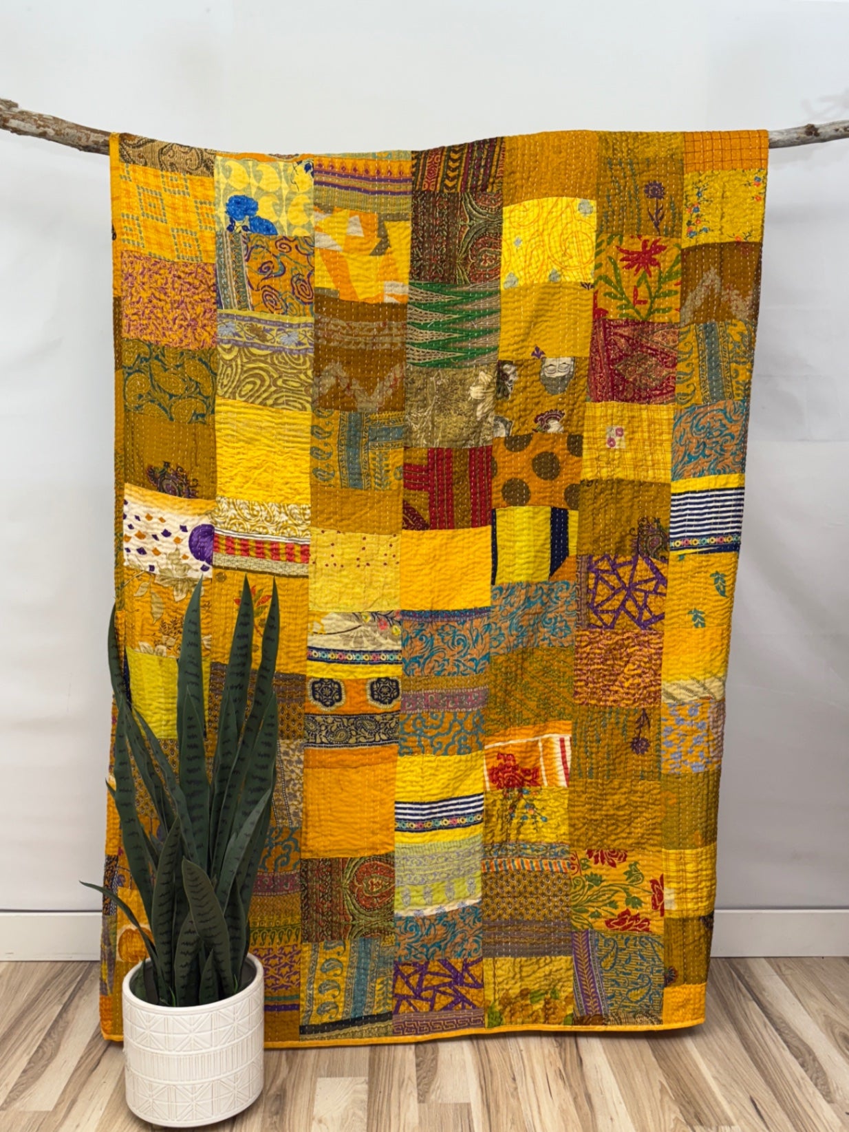 Patchwork Silk Kantha Quilt Queen