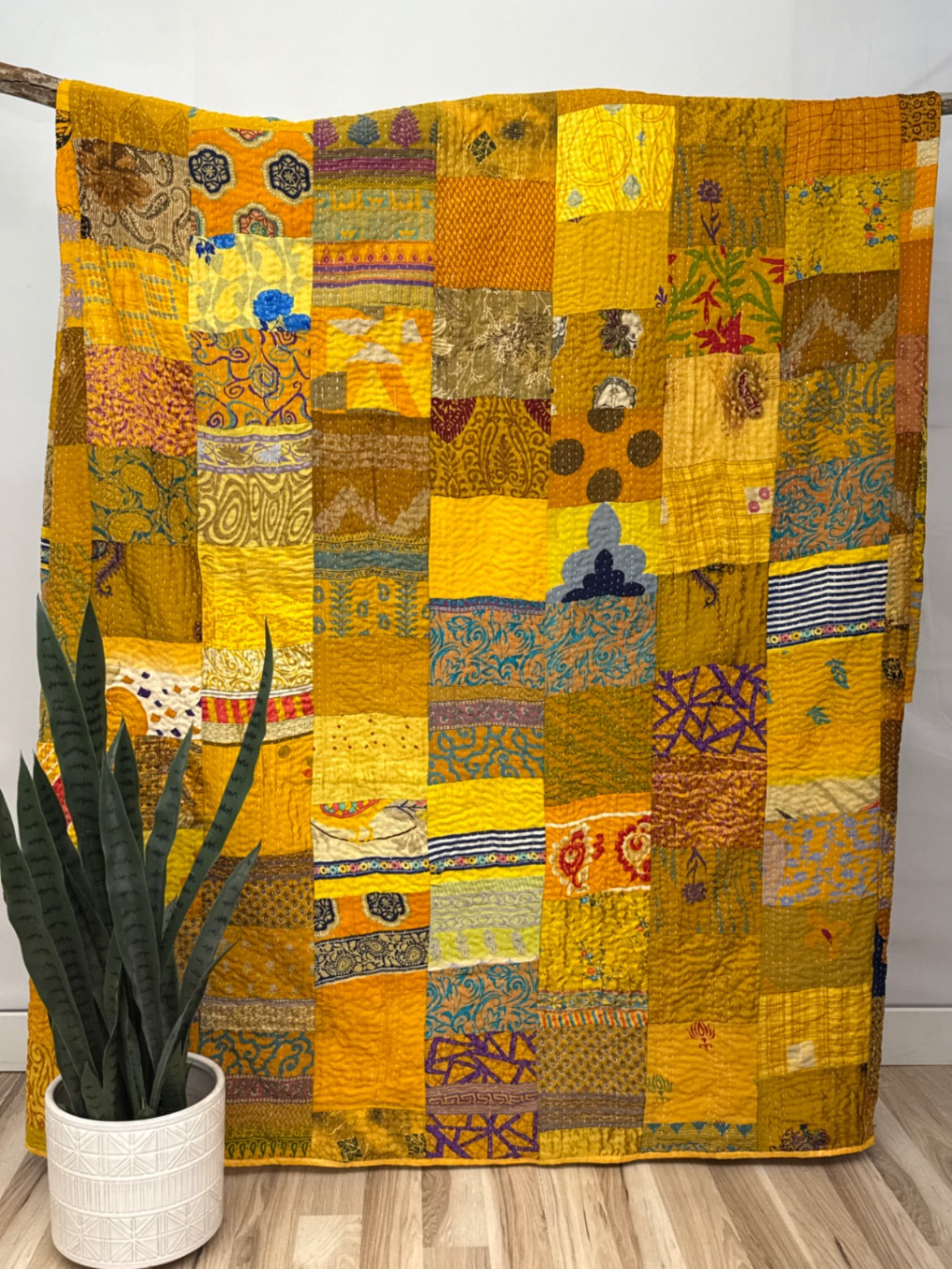 Patchwork Silk Kantha Quilt Queen
