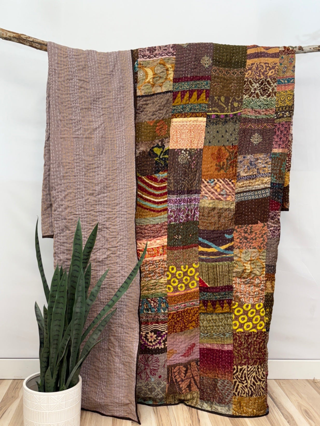 Patchwork Silk Kantha Quilt Queen