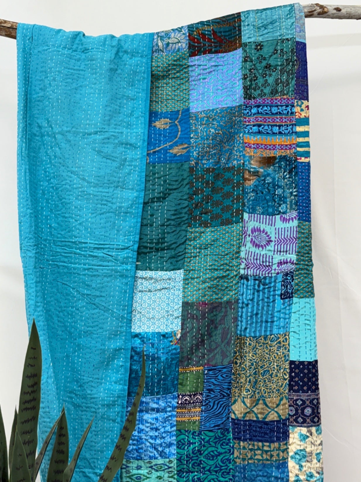 Patchwork Silk Kantha Quilt Twin