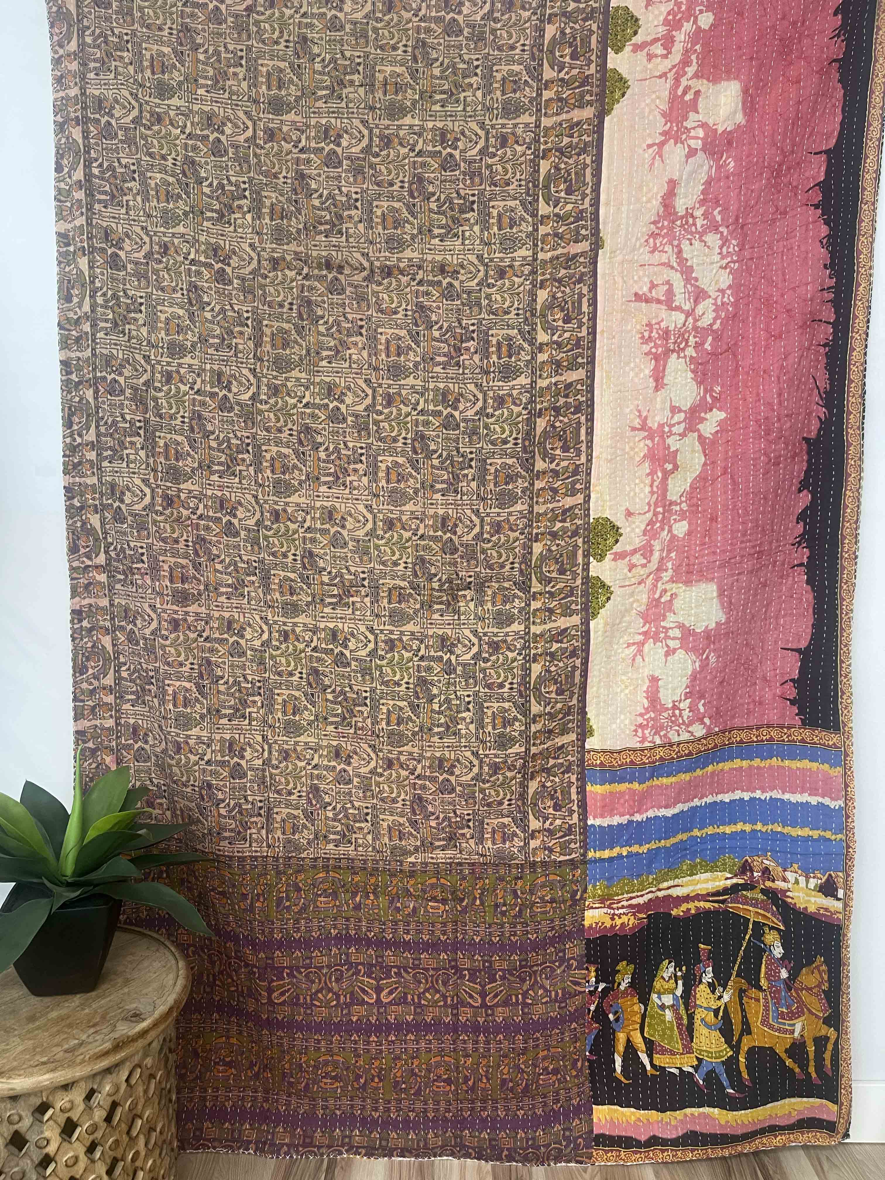 Vintage Cotton Kantha Quilt - Twin