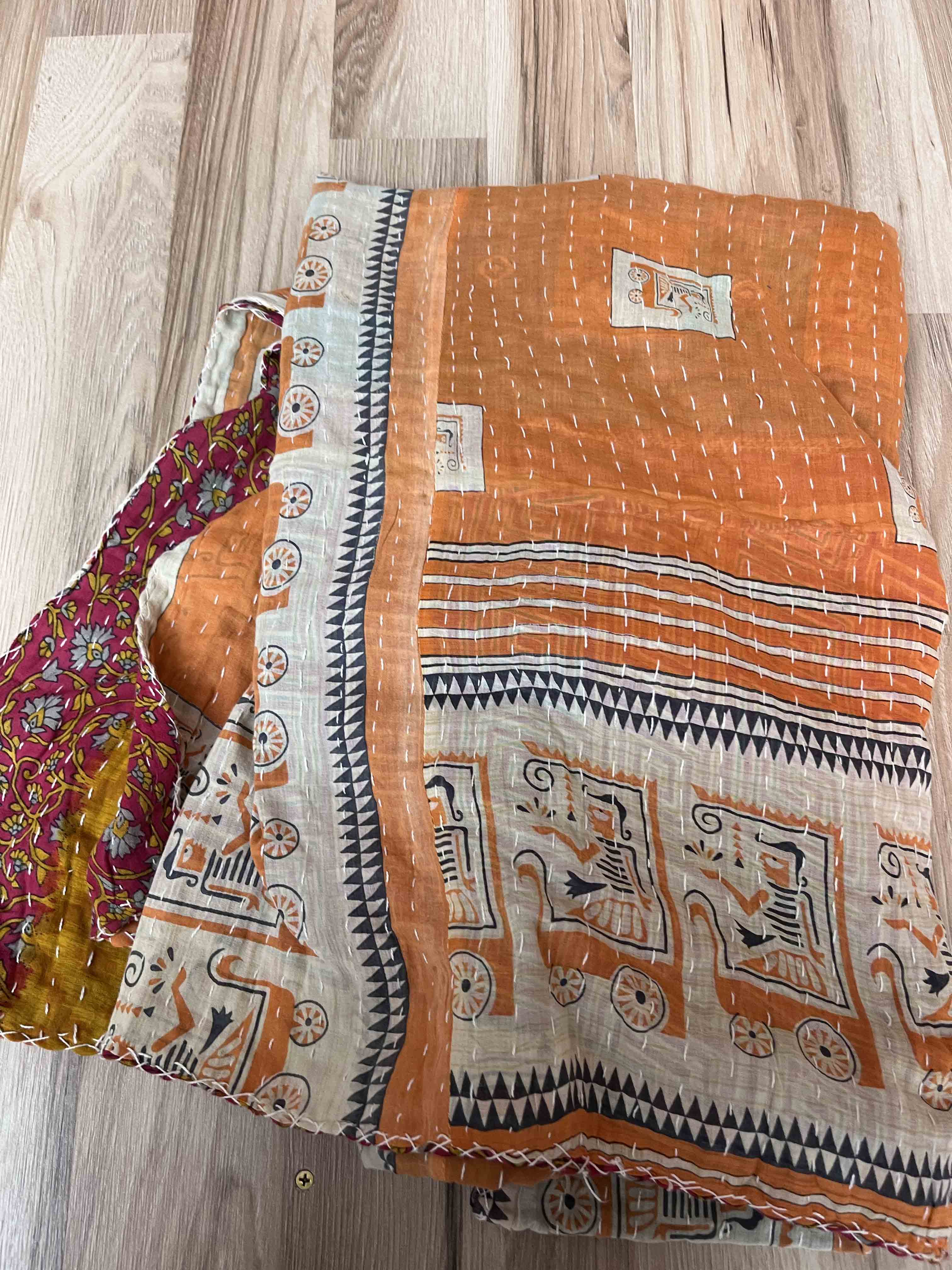 Vintage Cotton Kantha Quilt - Twin