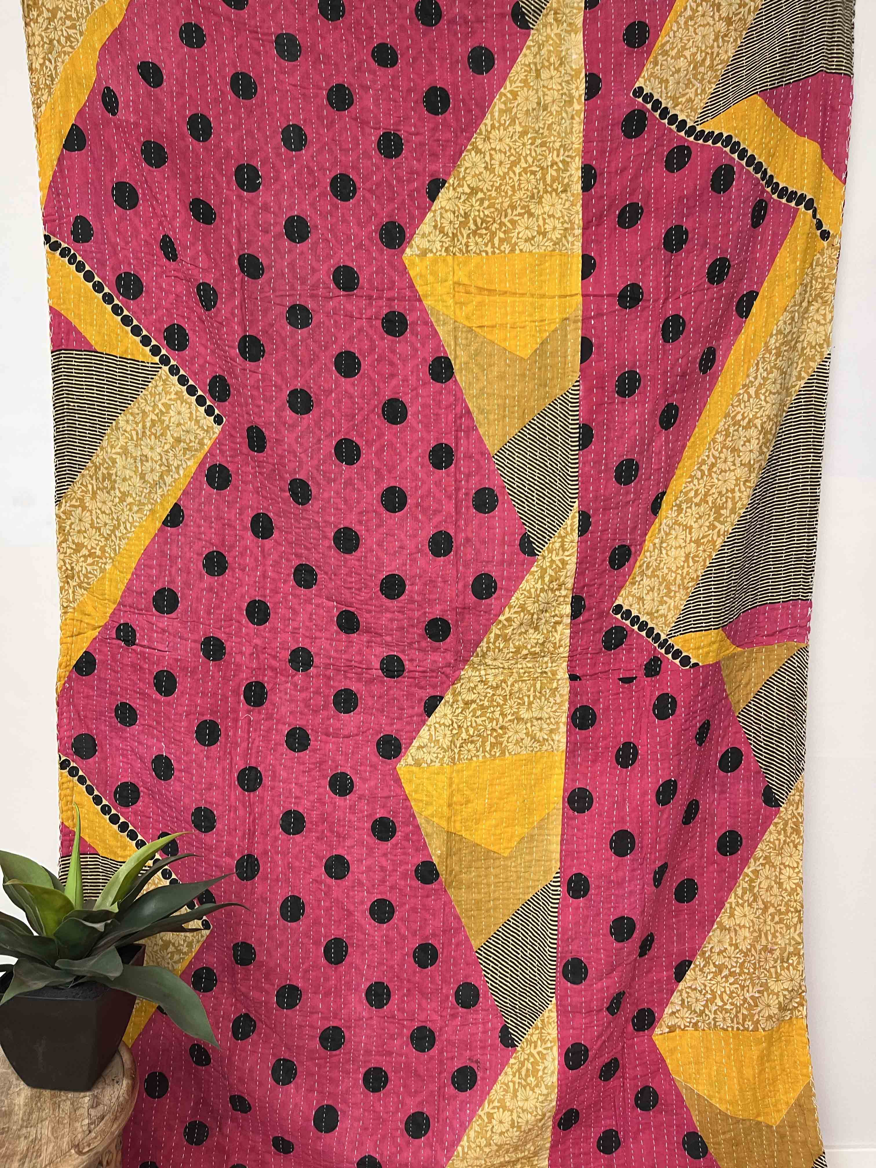 Vintage Cotton Kantha Quilt - Twin