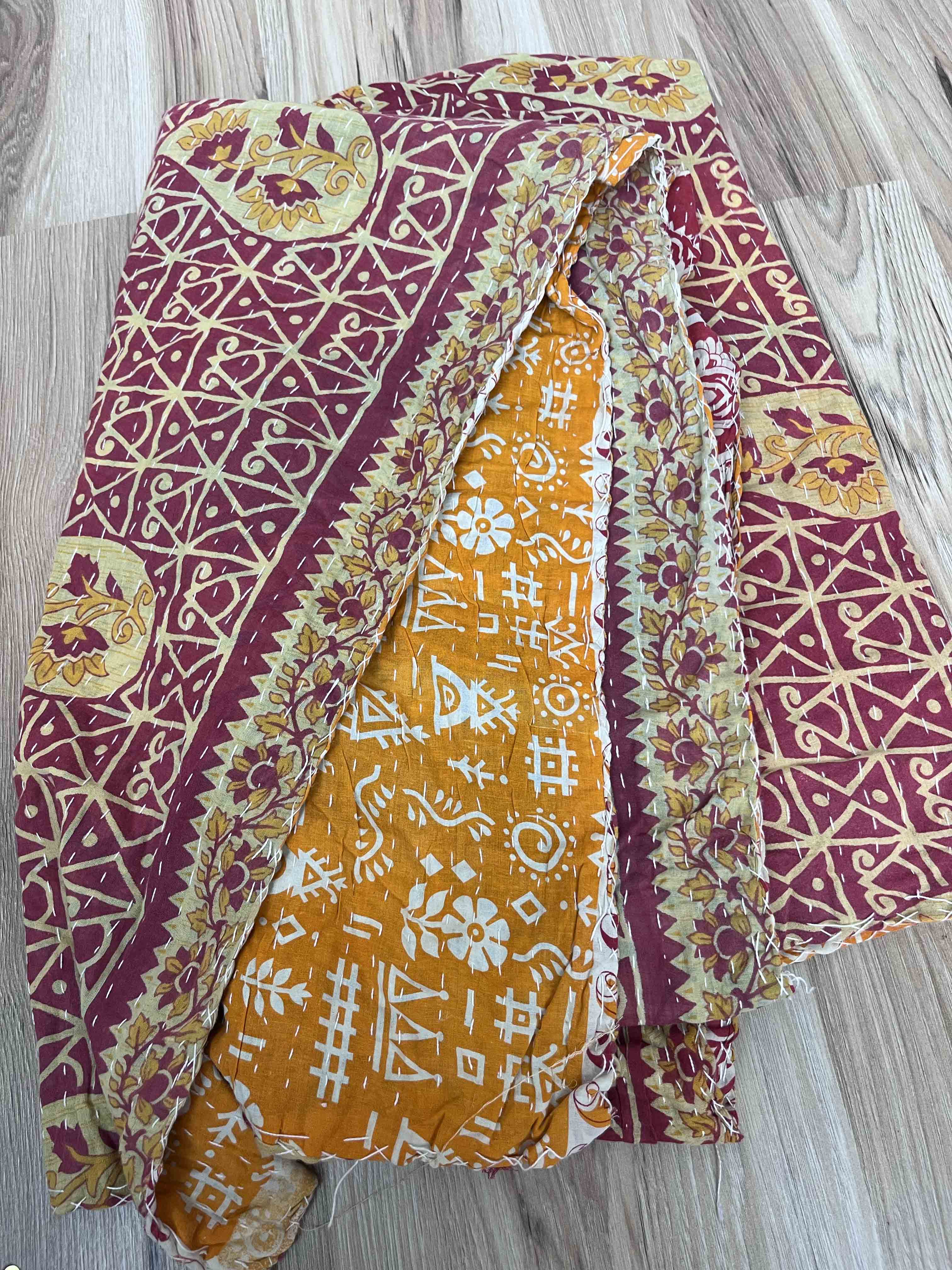 Vintage Cotton Kantha Quilt - Twin