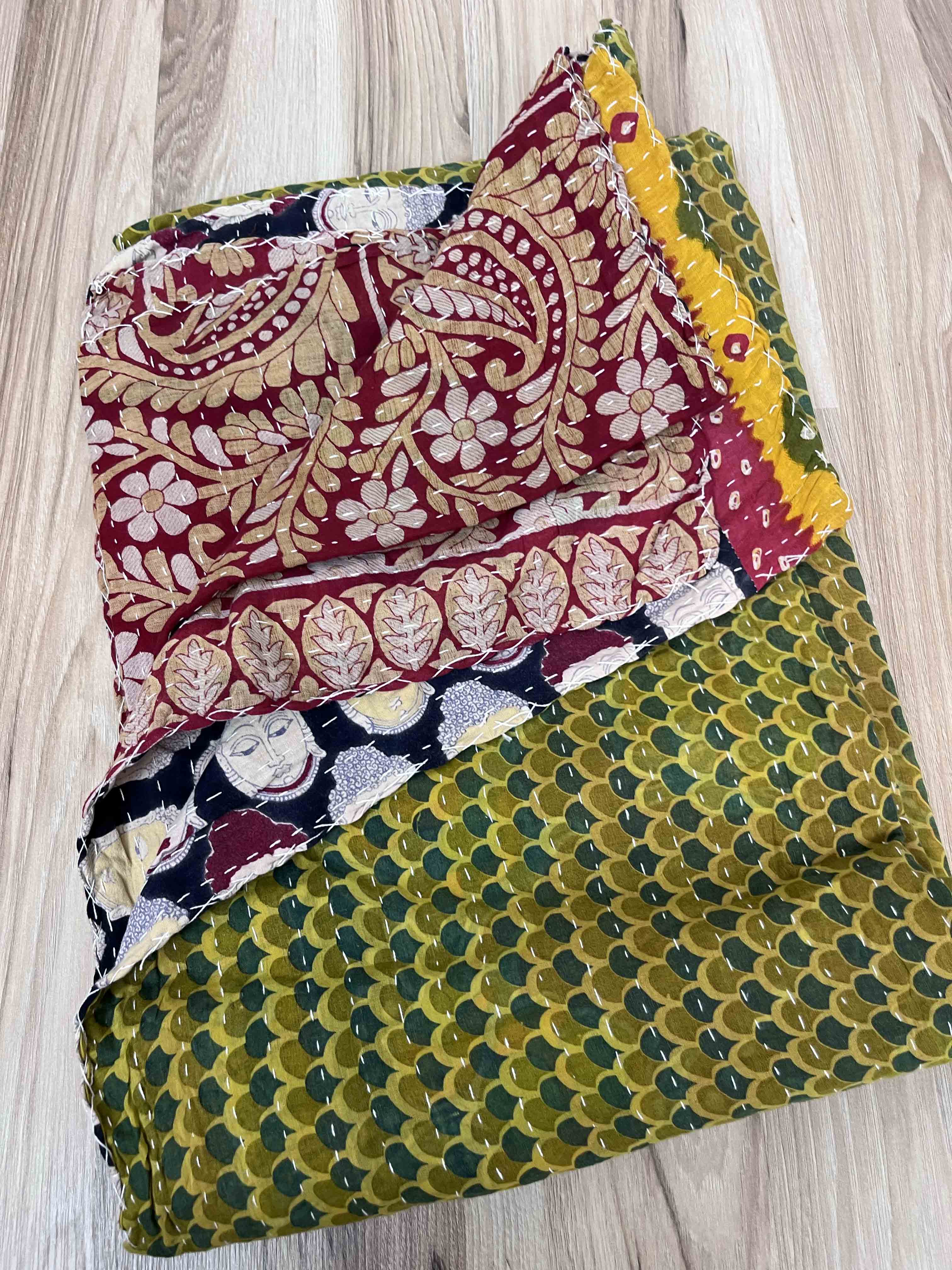 Vintage Cotton Kantha Quilt - Twin