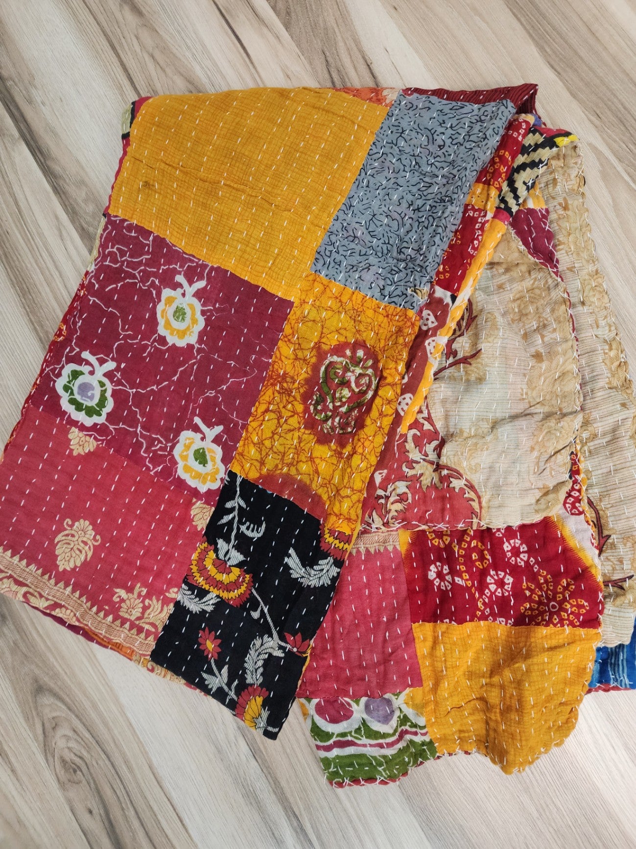 Patchwork Vintage Cotton Kantha Quilt - Twin