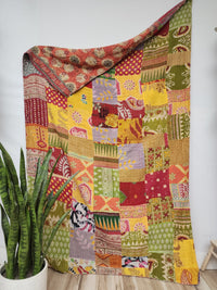 Patchwork Vintage Cotton Kantha Quilt - Twin