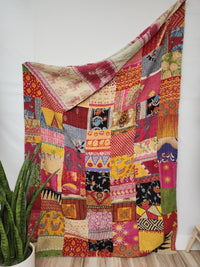 Patchwork Vintage Cotton Kantha Quilt - Twin