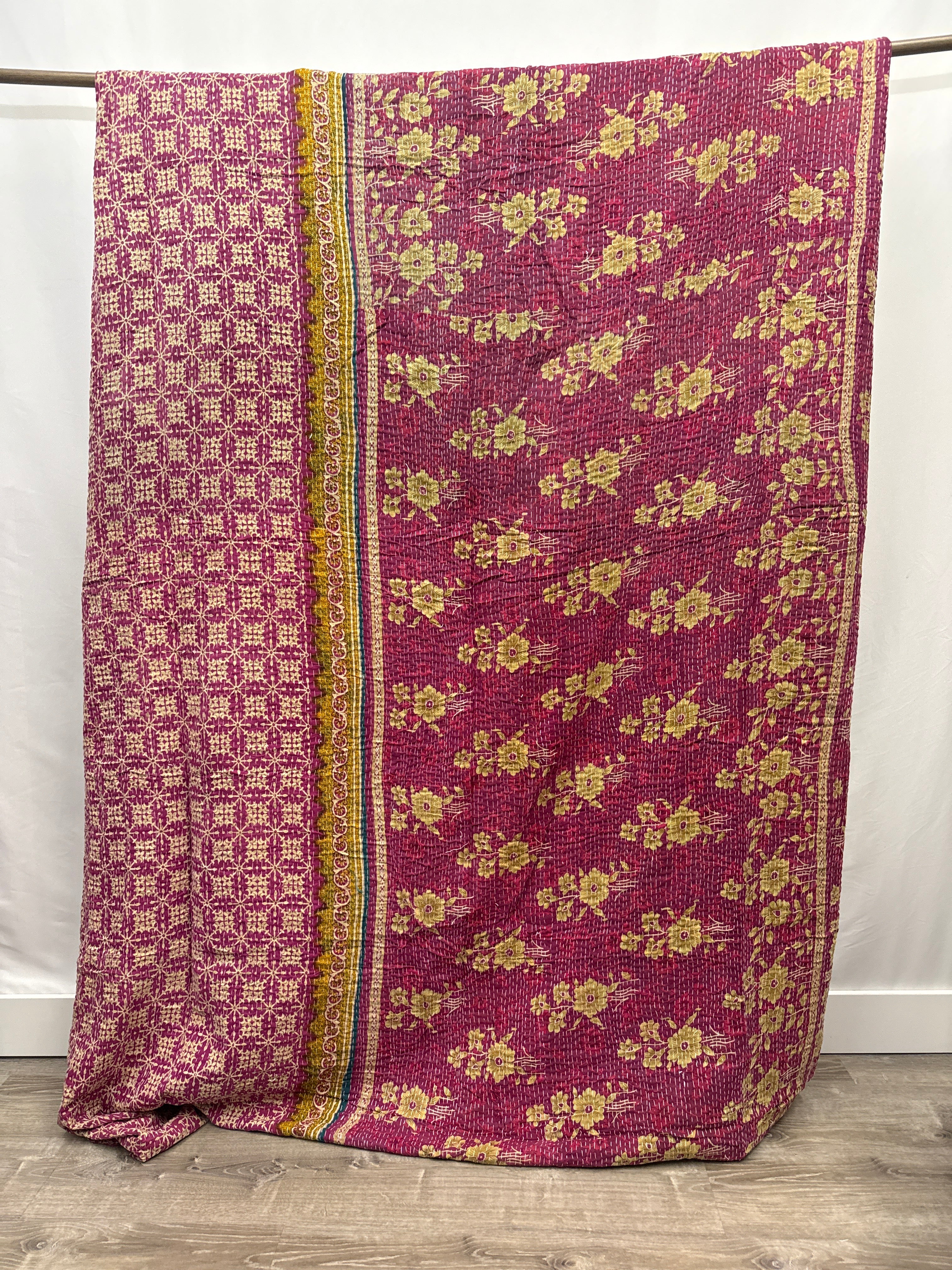 Patchwork Vintage Cotton Kantha Quilt - Queen