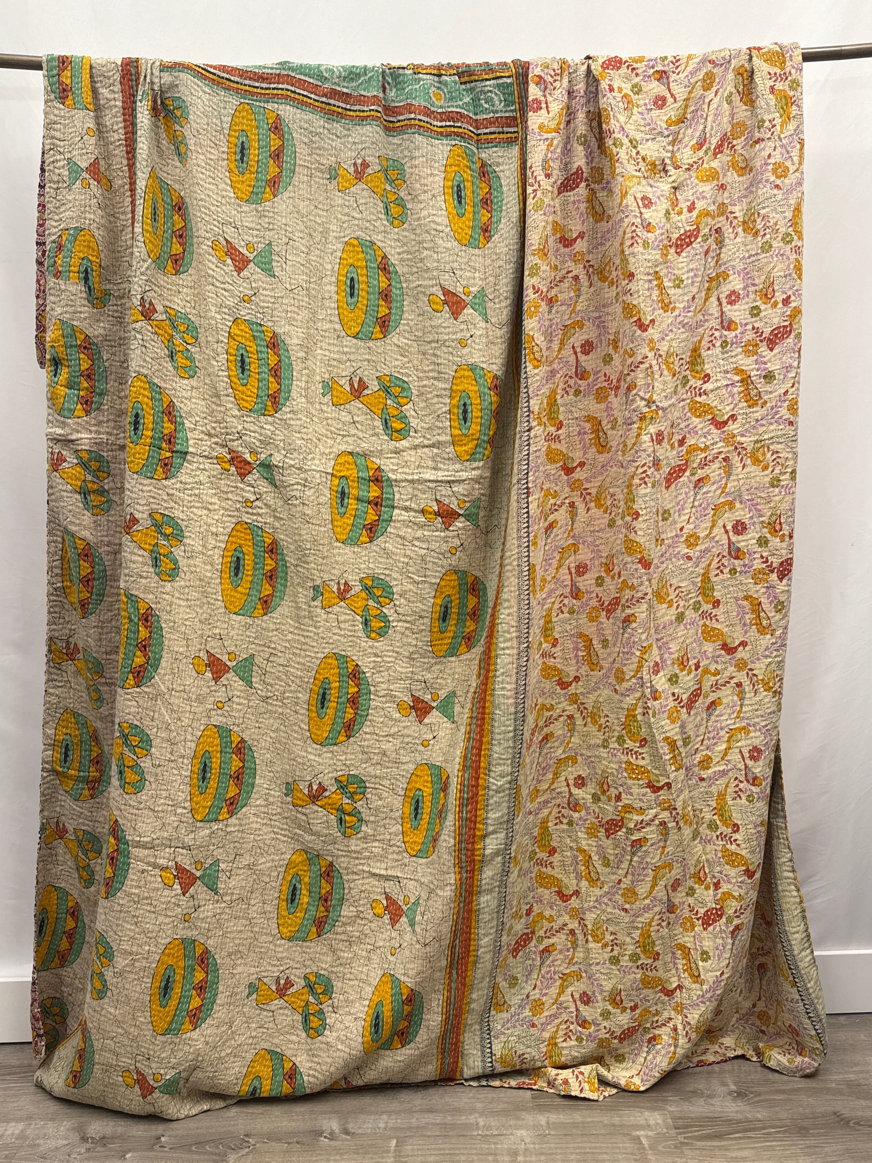 Queen Vintage Cotton Kantha Quilt
