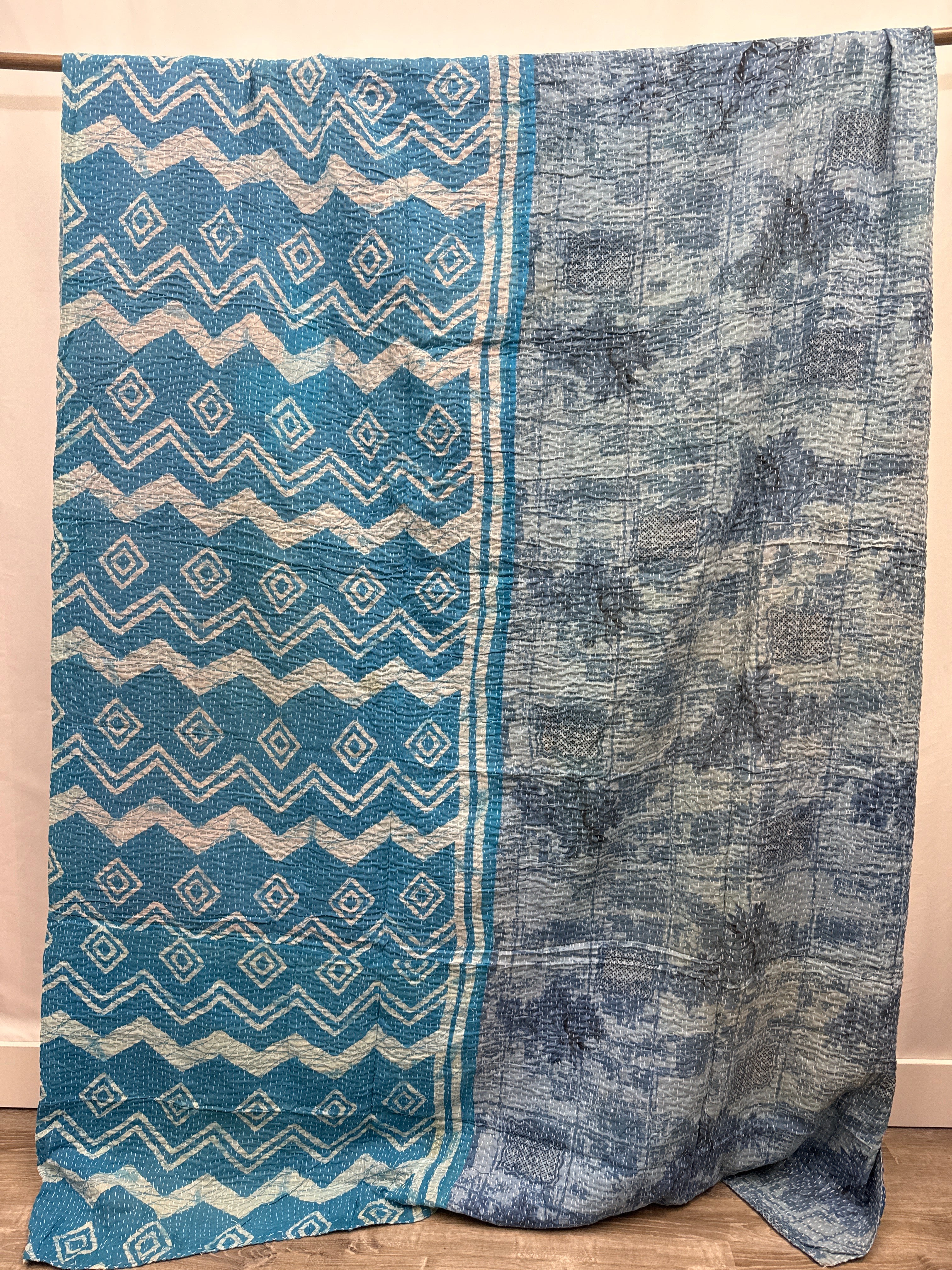 Patchwork Vintage Cotton Kantha Quilt - Queen