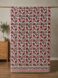 Lotus Dreams Block Print Cotton Kantha Quilt