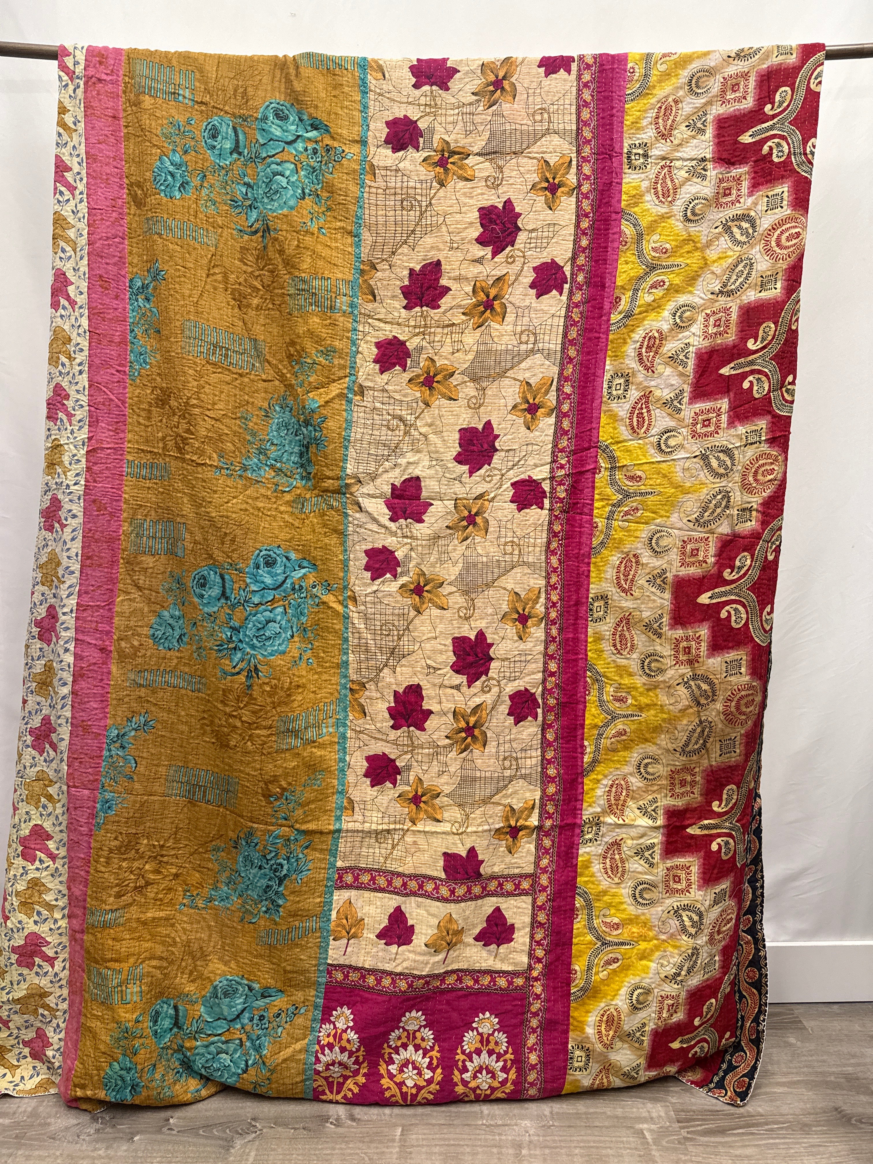 Queen Vintage Cotton Kantha Quilt