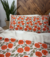 Pick Me Poppies Block Print Cotton Kantha Quilt