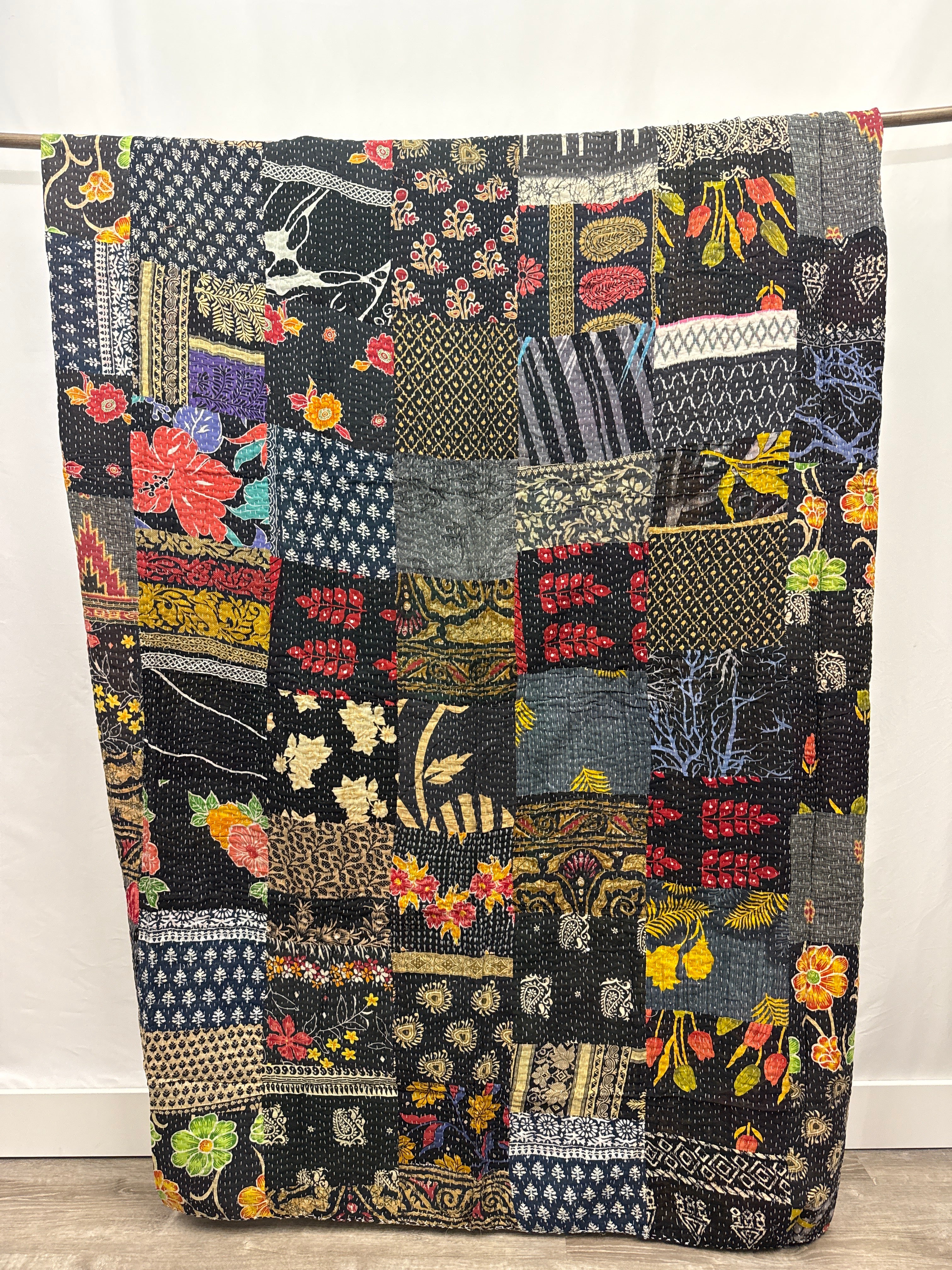 Patchwork Vintage Cotton Kantha Quilt - Queen