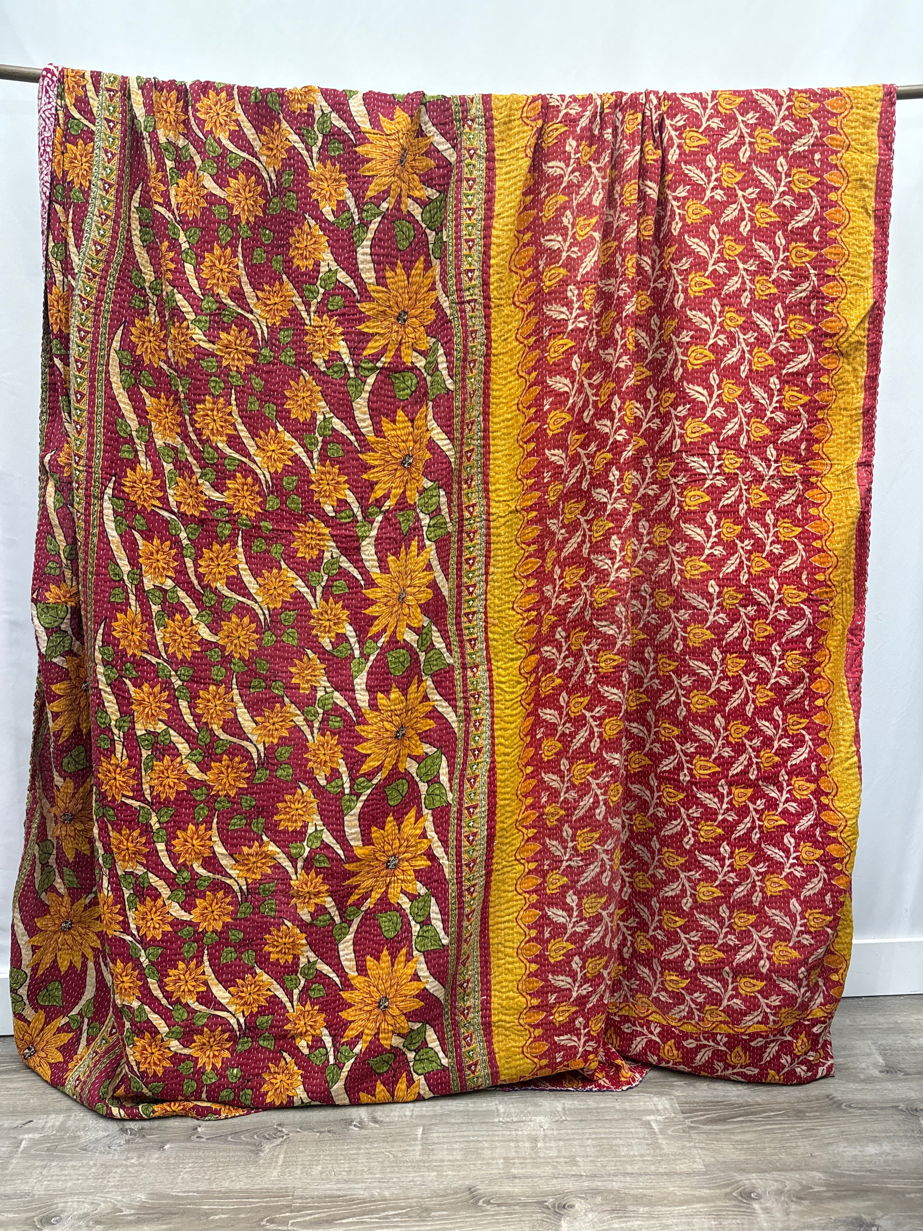 King Vintage Cotton Kantha Quilt