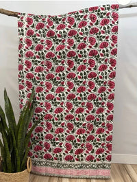 Lotus Dreams Block Print Cotton Kantha Quilt