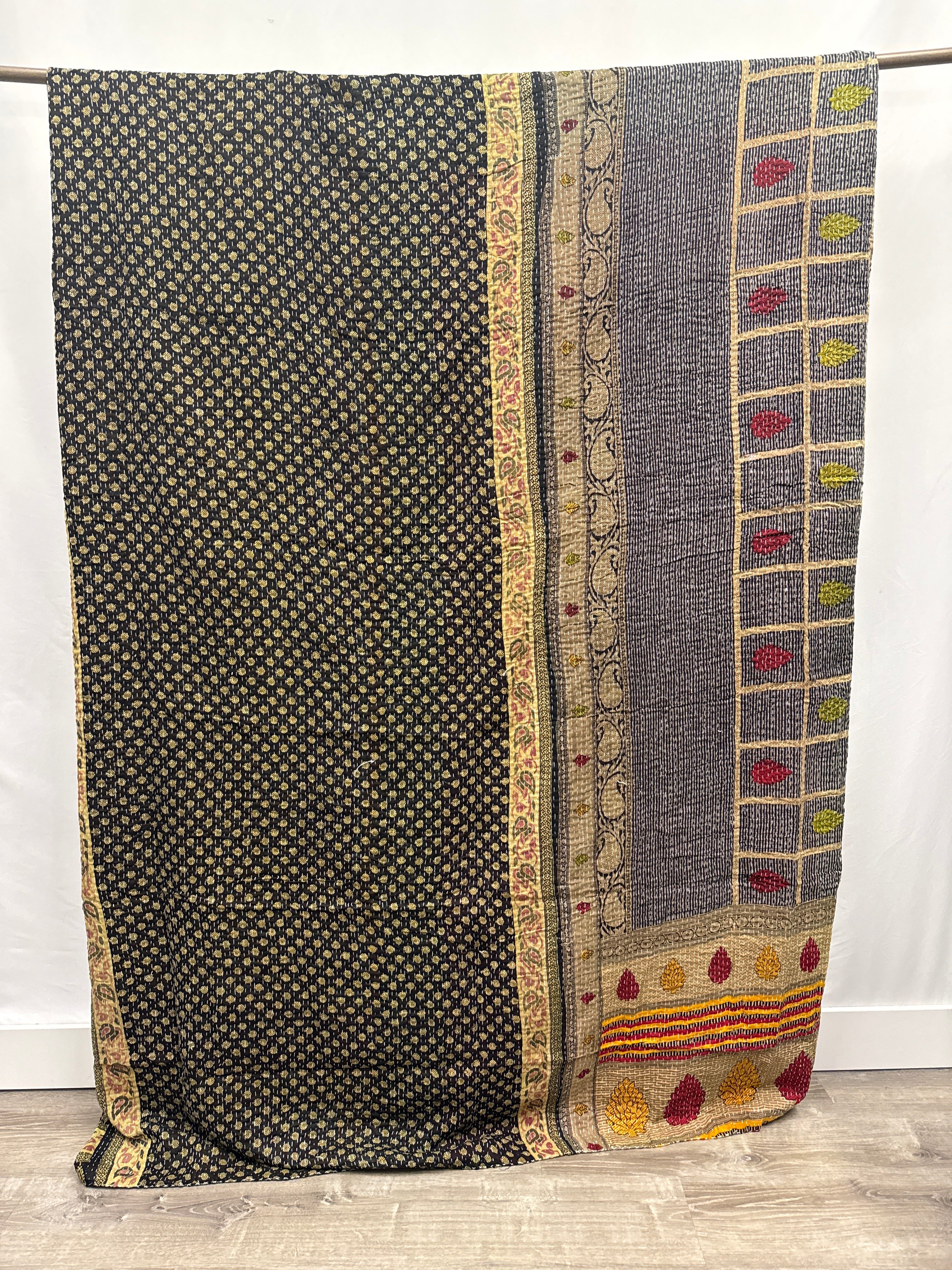 Patchwork Vintage Cotton Kantha Quilt - Queen