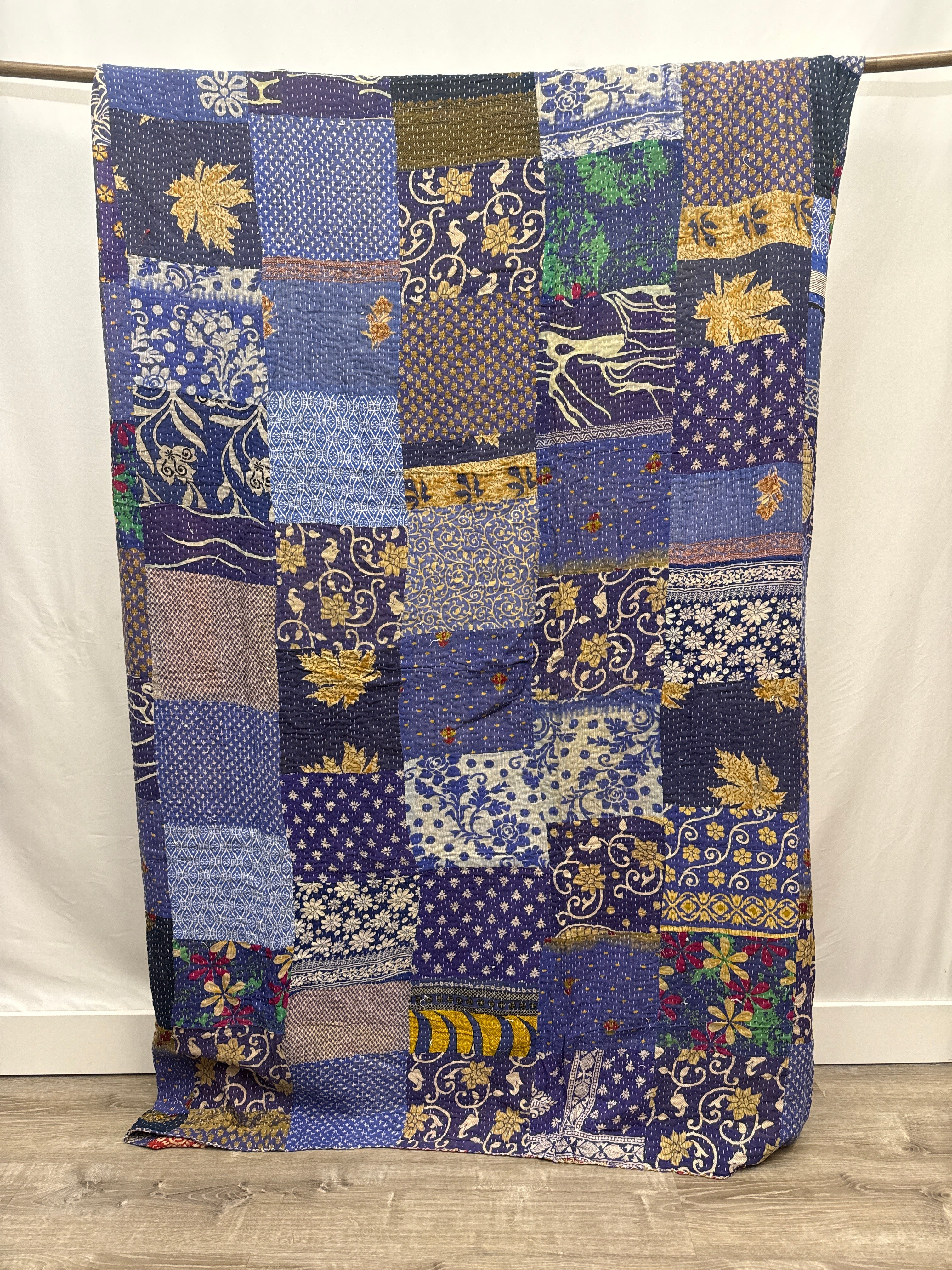 Patchwork Vintage Cotton Kantha Quilt - Queen