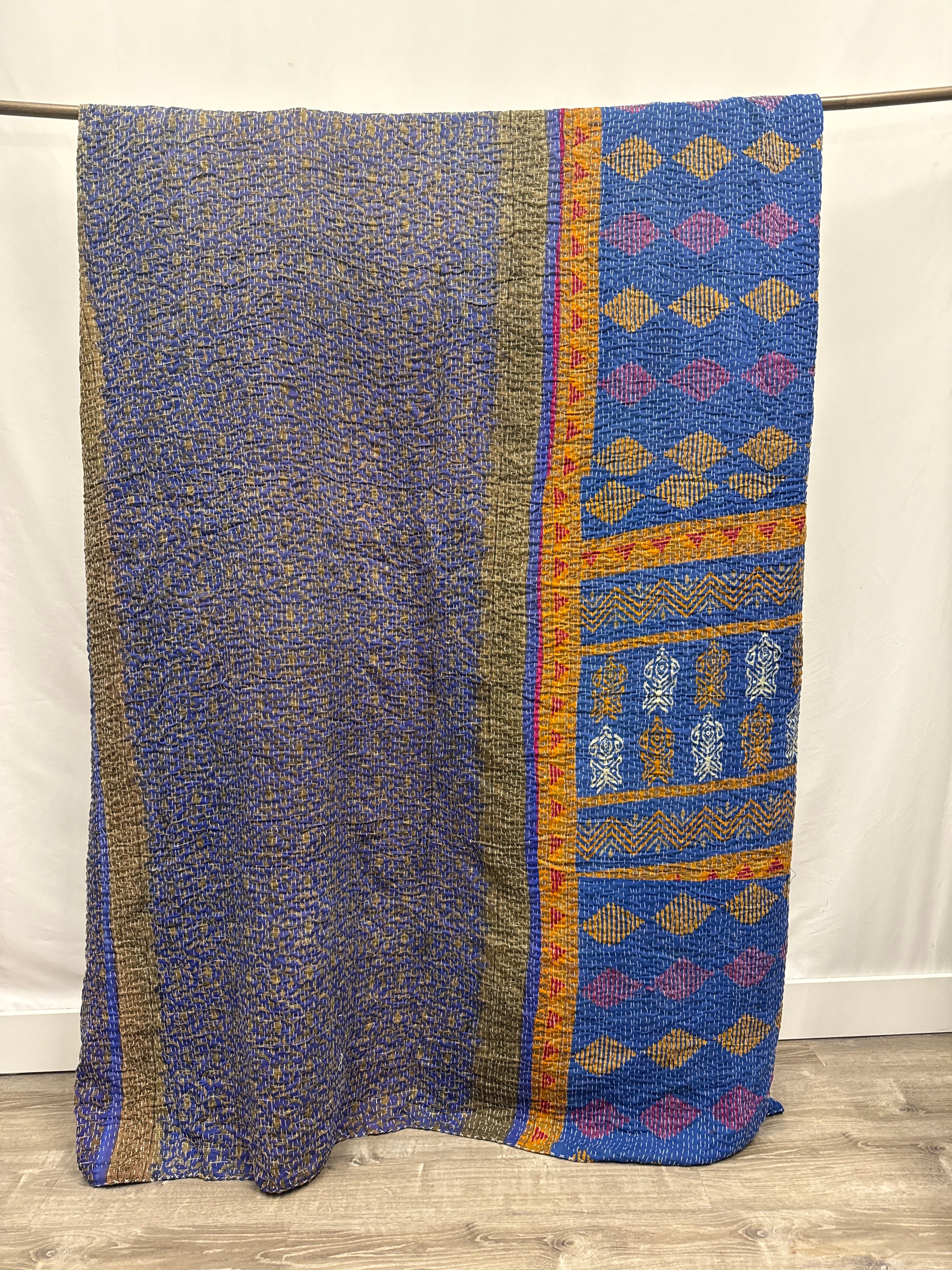 Patchwork Vintage Cotton Kantha Quilt - Queen