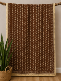 Brown Harvest Block Print Cotton Kantha Quilt