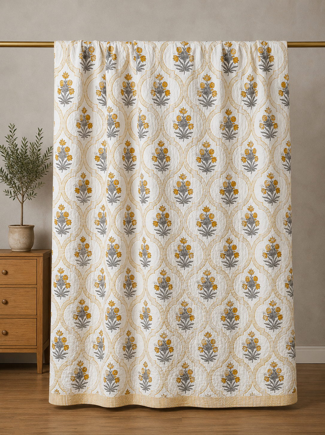Summertime Block Print Cotton Kantha Quilt