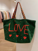Green Embroidered Velvet Tote
