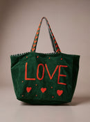 Green Embroidered Velvet Tote
