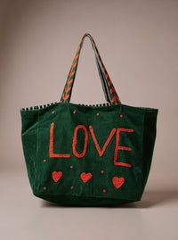 Green Embroidered Velvet Tote