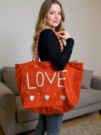 Orange Embroidered Velvet Tote