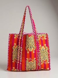 Orange Stripe Tiger Quilted Tote