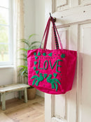 Pink Embroidered Velvet Tote