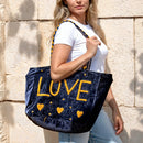 Navy Embroidered Velvet Tote