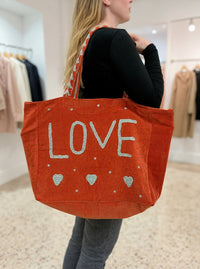 Orange Embroidered Velvet Tote