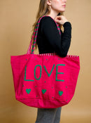 Pink Embroidered Velvet Tote