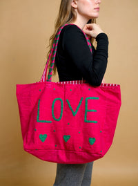 Pink Embroidered Velvet Tote