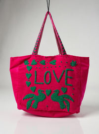 Pink Embroidered Velvet Tote
