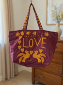 Purple Embroidered Velvet Tote