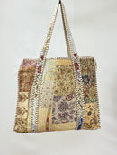 Tan Silk Patchwork Quilted Tote