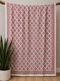Pink Burst Block Print Cotton Kantha Quilt