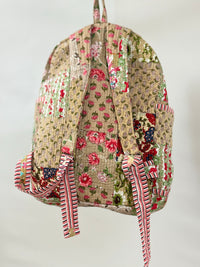 Tan w/Pink Trim Quilted Backpack